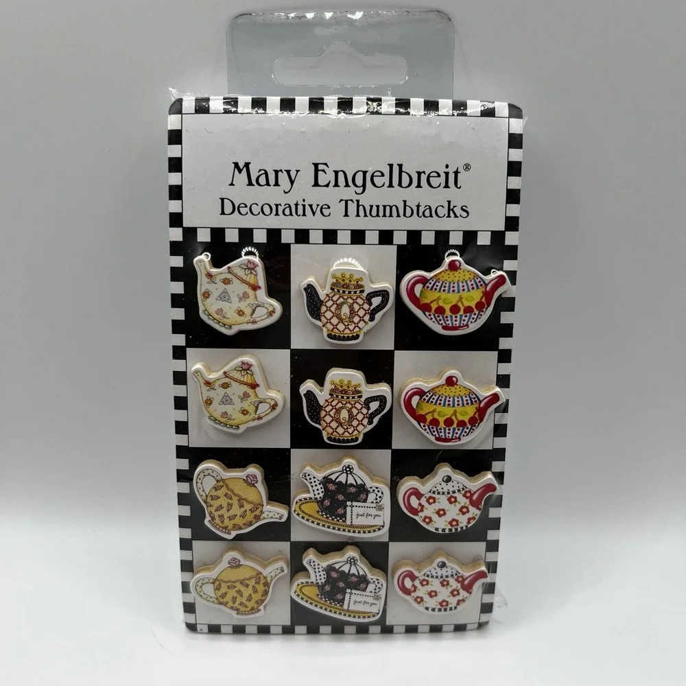 Vintage Mary Engelbreit Decorative Thumbtacks Teatime Tea Kettles Teapots Queen
